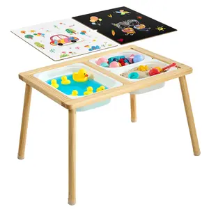 VEVOR Sensory Table for Toddlers, Wooden Kids Activity Table with Reversible Double-Sided Board, Storage Bins, and Non-Slip Feet, for Boys and Girls Playing Sand and Water, Drawing, Studying, Dining