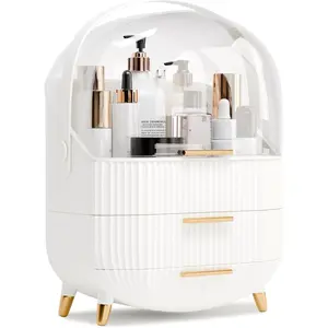 Makeup Organizers and Storage, Make up Organizer for Vanity  Skincare Organizers With Lid and Drawers Display Cases for Countertop(White)