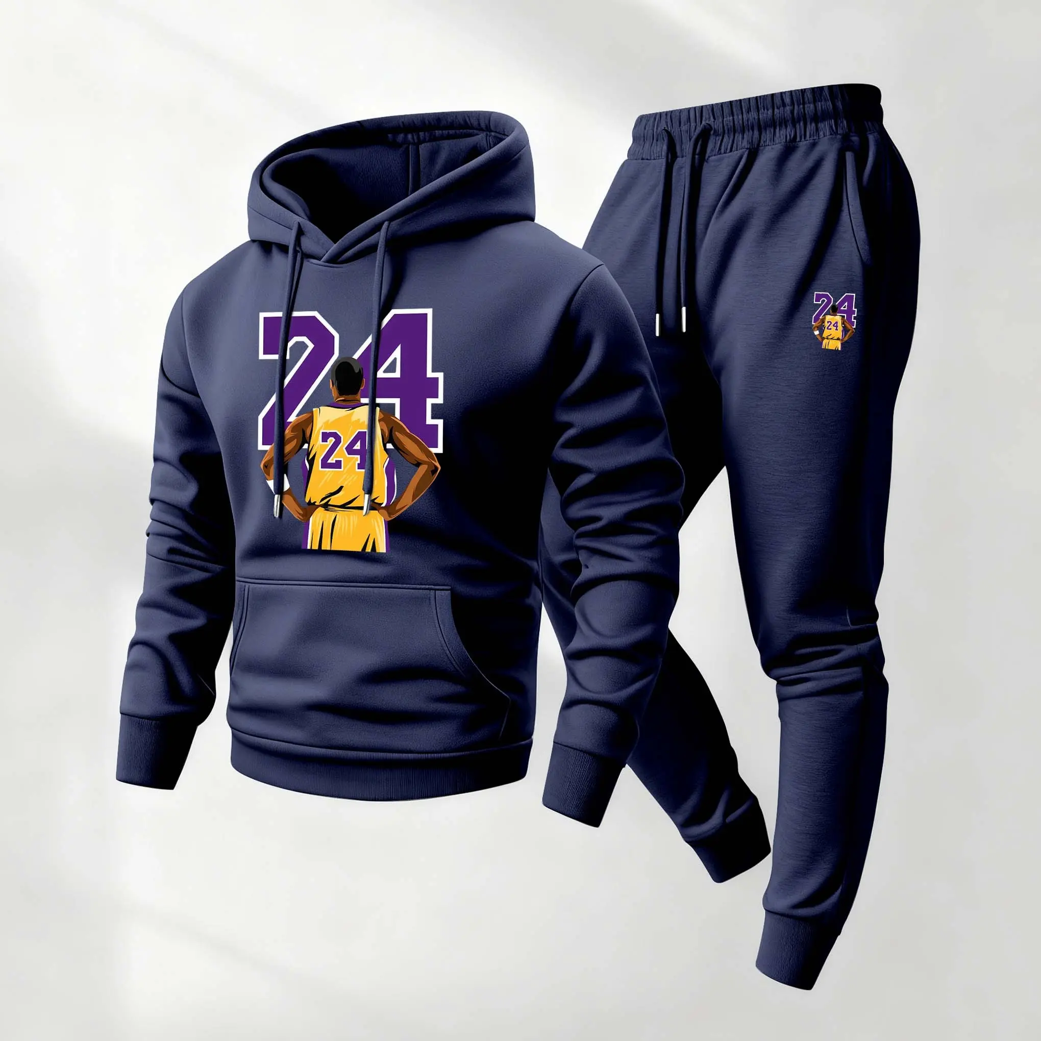Men's Athletic Workout Clothing, 2-Piece Long Sleeve Casual Activewear Set with Letter Print Hoodie & Drawstring Pants, Breathable Loose-Fitting Polyester Tracksuit for Fall Winter, Sporty Set, Graphic Tracksuit, Fashion