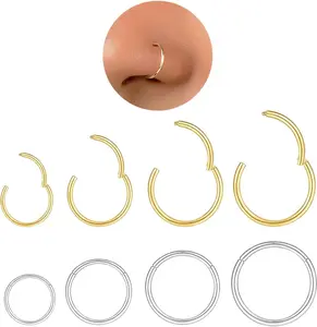 Nose Rings Hoops Set for Women Men: Dainty 8Pcs 18G Gold/Silver 316L Surgical Stainless Steel Nose Hoops Hinged Clicker Septum Rings for Body Piercing Jewelry 6-12mm Mothers Day Gifts