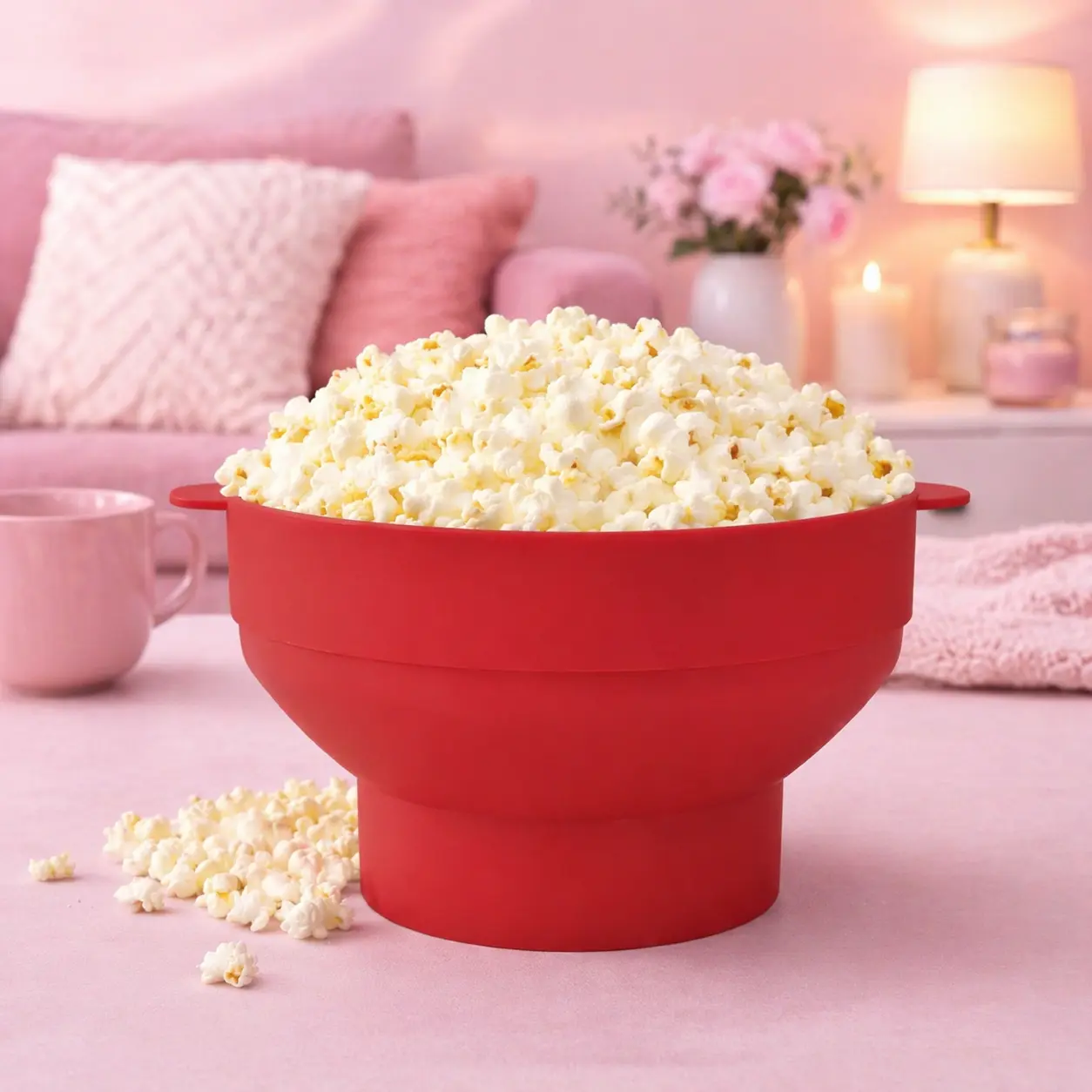 Silicone Microwave Popcorn Popper – Large Collapsible Bowl & Reusable Popcorn Maker – BPA-Free Silicone Popcorn Bowl for Hot Air, Dishwasher Safe Microwave Popcorn Maker Bucket (Blue)