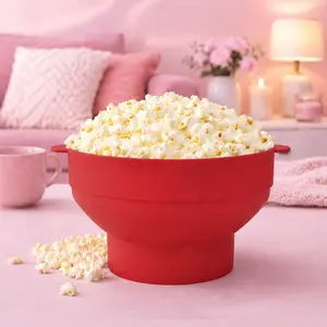 Silicone Microwave Popcorn Popper – Large Collapsible Bowl & Reusable Popcorn Maker – BPA-Free Silicone Popcorn Bowl for Hot Air, Dishwasher Safe Microwave Popcorn Maker Bucket (Blue)