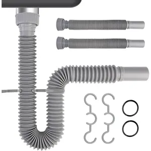 2 Pack Sink Drain Pipe, with 2 S-hooks, Expandable 11"-34.5" P Trap Flexible Sink Drain Pipe, Flexible Sink Drain Tubing for Kitchen Sink Drain & Garbage Disposal