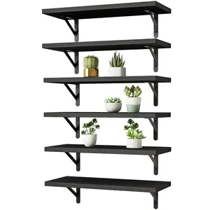 16.5 Inch Floating Shelves for Wall, Farmhouse Wall Shelves for Bedroom, Bathroom Storage, Living Room and Kitchen Decor (Set of 6 Black)