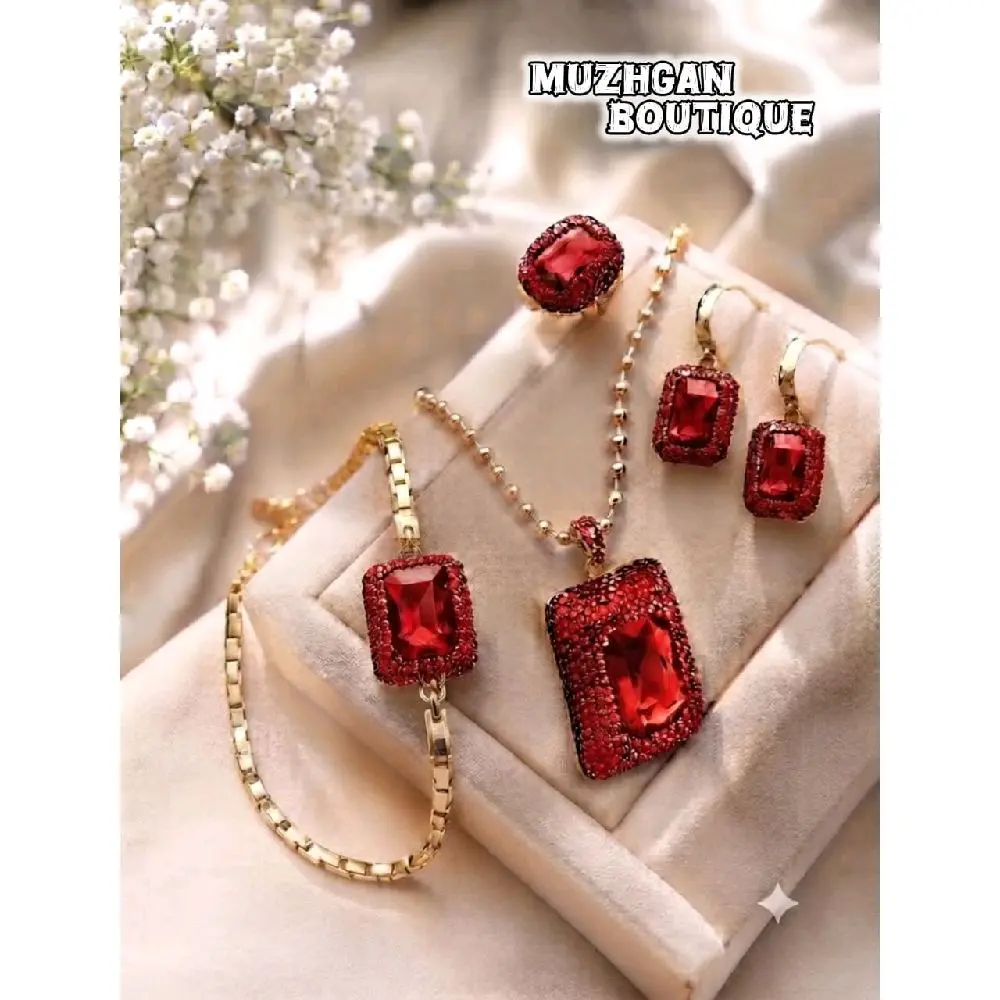 Muzhgan Boutique Elegant Crystal Jewelry Set for Women - Necklace, Bracelet, Earrings & Ring Set