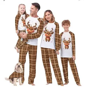 CPZVUCAK Family Matching Christmas Pajamas Set Plaid and Reindeer Print Holiday Pajamas Sleepwear Dad Mom Kids PJs