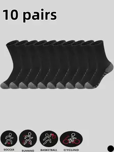 10 pairs of classic mid-calf Polyester Athletic Socks for men and women, breathable, sweat-absorbent, comfortable, and durable. Suitable for daily casual wear, running, sports, and exercise, Moisture wicking socks