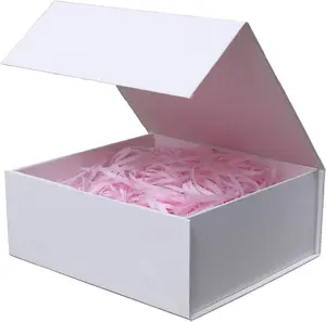 White Gift Box with Lid 7.8x7x3.1 Inches Magnetic Closure Small Box for Men Wedding Birthday Graduation Packaging High Quality Hard Board Collapsible Reusable Gift Box