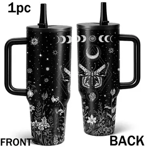 mikenda 40oz Moon Phase Stainless Steel Tumbler | Butterfly Aesthetic Vacuum Insulated Cup | Large Travel Mug With Straw Drinkware Tumbler Reusable Cup