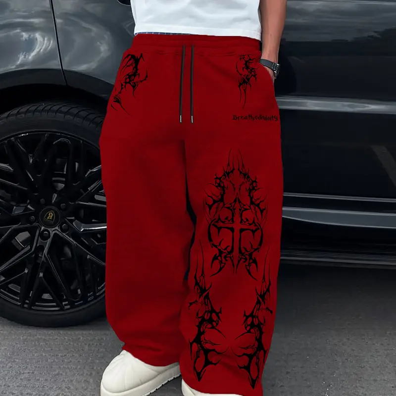 Men's Fashion Multicolor Casual Streetwear Sweatpants, Fitted Straight Leg, Gothic Print, Drawstring Waist, Street Style, Daily Wear, Sports, Parties