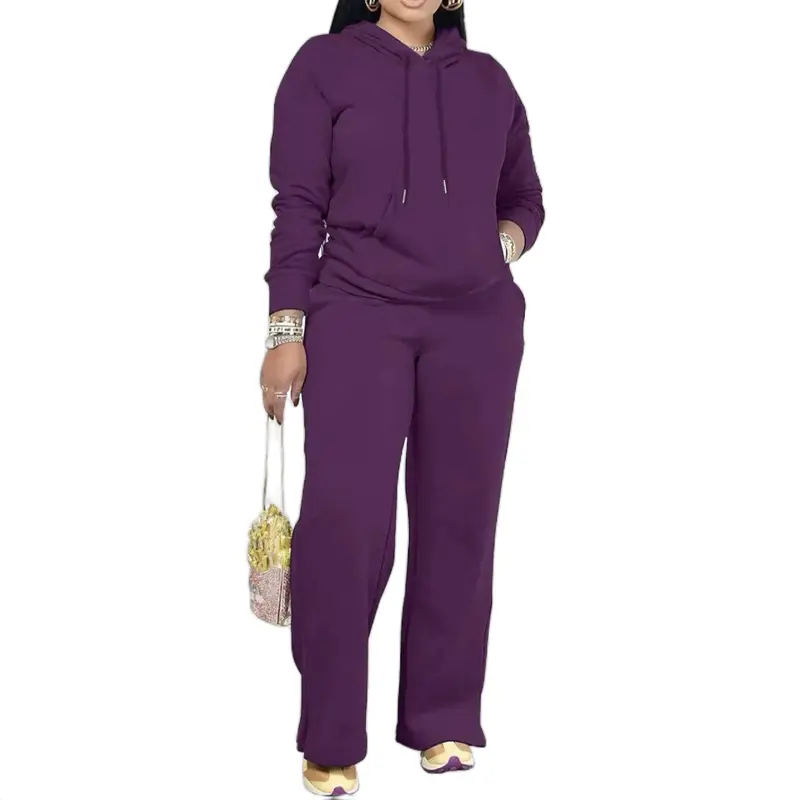 Two Pie Women's Purple Hooded Sweatshirt & Matching Pants Set for Casual Wear