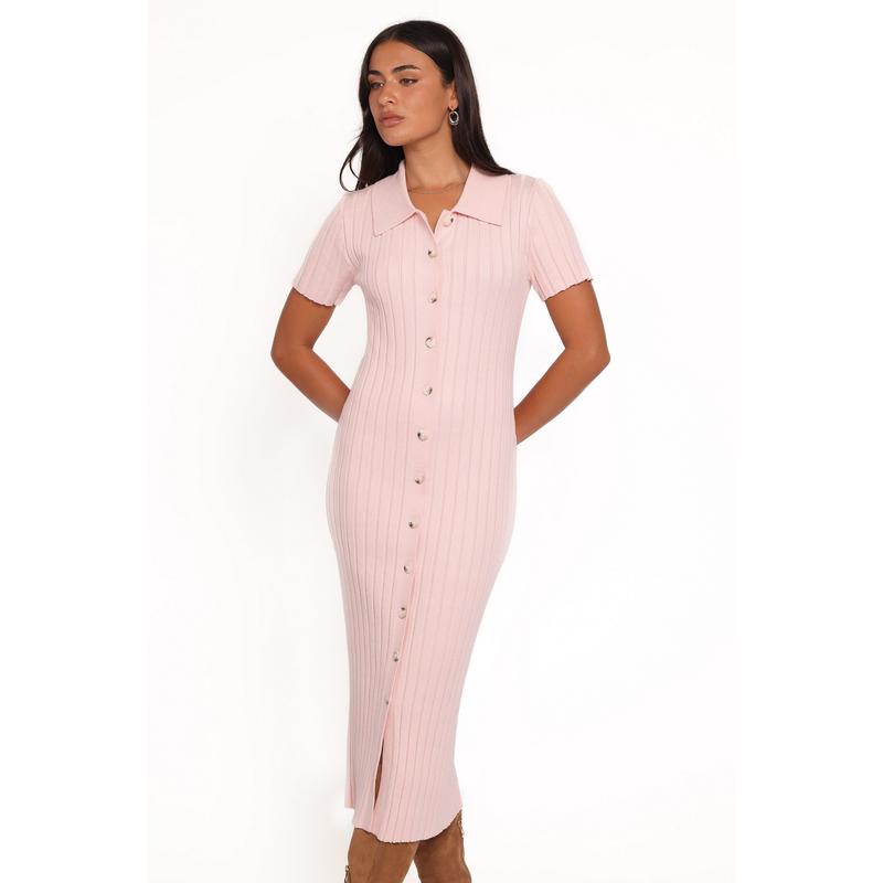 Aisha Short Sleeve Knit Midi Dress - Pink