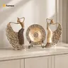 Homary 3PCS Vintage Gold Glass-Artistic Resin Collectible Figurine Set - Shell Dancer Ornaments, Compact Desk Decor, Living Room Office Bedroom Accents