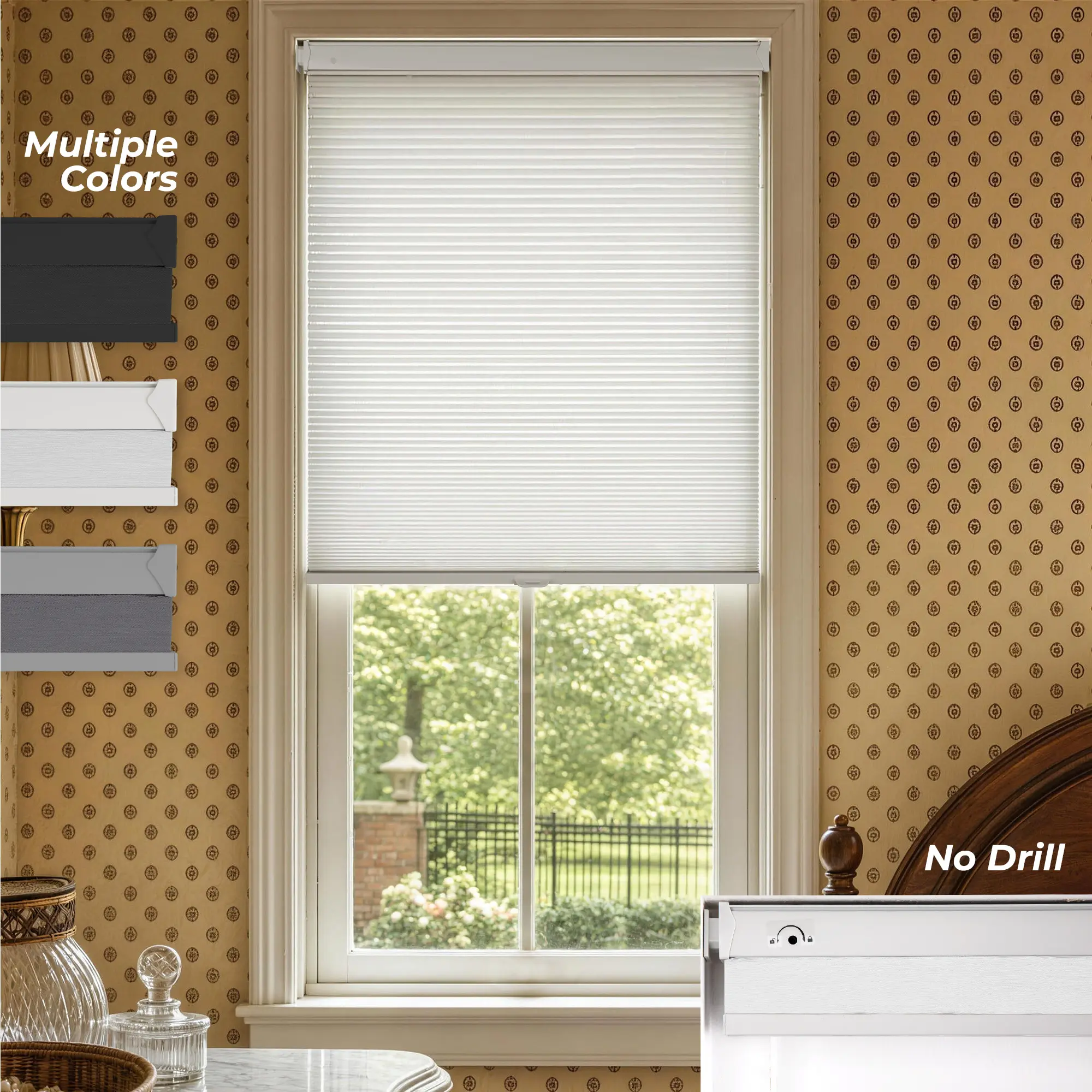 Allesin Zen No Drill Blinds for Windows Blackout Cordless Cellular Shades Honeycomb Blinds Pull Down, Free Stop Easy Install for Home and Office, Blackout