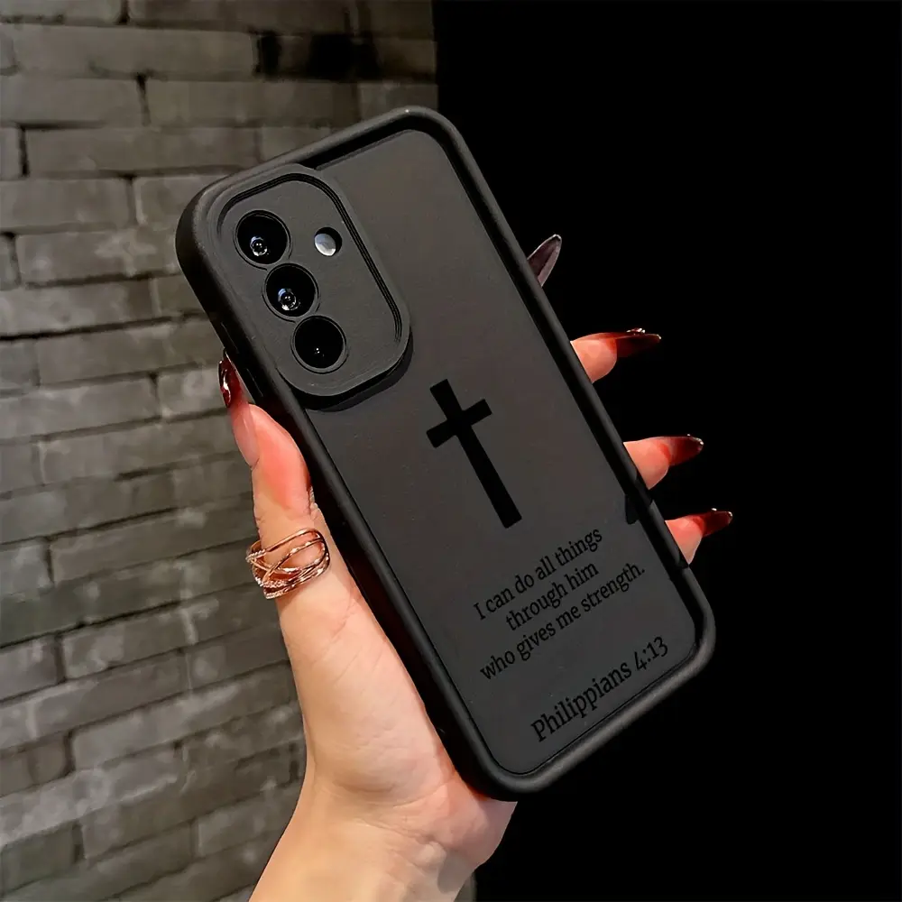 Protective Silicon Smartphone Case with Fashion Christian Cross 2D Printing for Samsung Galaxy S26-S24+ S25 S23-S21 Ultra FE Note20 A54-A36 A35-A33 A17-A14 A13, Shockproof Soft TPU Casing, Full Lens Protection, Mobile Accessories, Gift Option