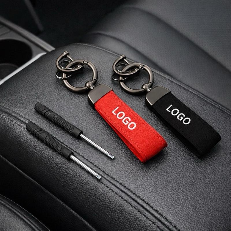 Suede Car Keychain for Car Enthusiasts- Red & Black Classic Design - Fits All Models Men