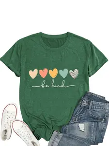 【Plus Size】 "BE KIND" Print Round Neck Tee, Fashion Casual Crew Neck Short Sleeve T-Shirt for Daily Outdoor Wear, Women Plus Clothing for Summer, Top