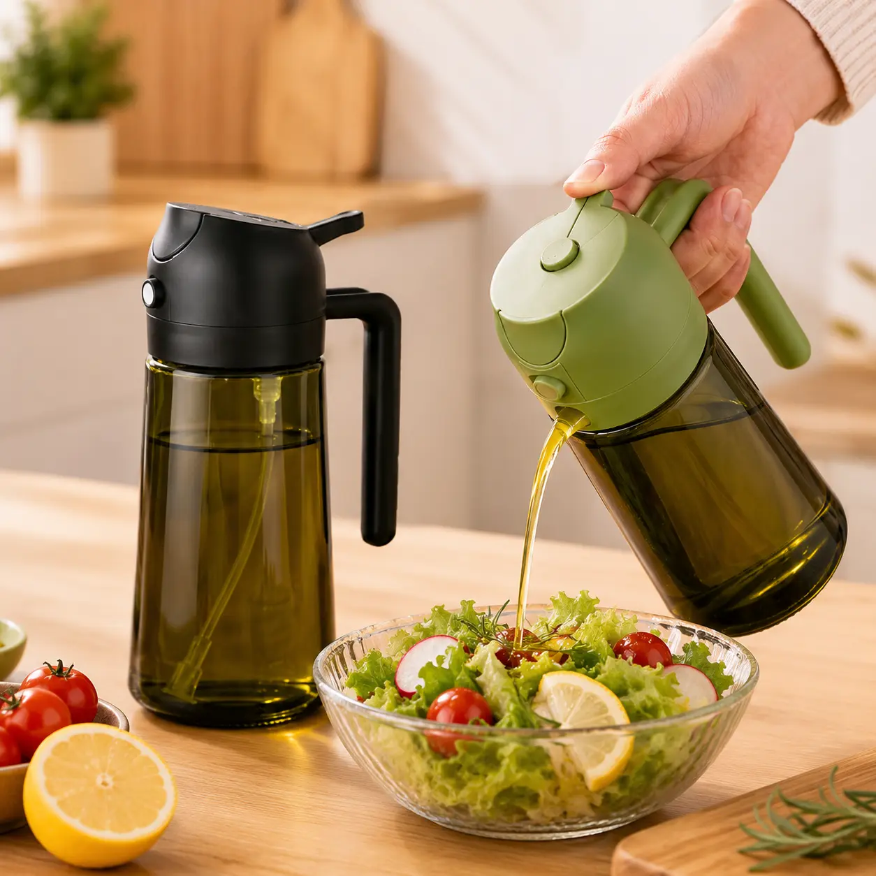 Dual-Function Cooking Oil Sprayer Oil Dispenser for kitchen, 470ml Dark Glass Oil spray bottle Oil Sprayer for Cooking Leak-Proof Dual-Function Oil Dispenser for Air Fryer BBQ Salad