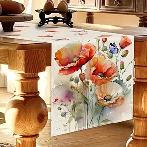 Floral Background Rectangular Table Runner, Kitchen Dining Room Coffee Table Decor, Holiday Season Desktop Accessories