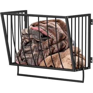 Blanket Holder Wall Mounted 23.6in, Metal Blanket Rack for Living Room Storage & Decoration, Space-Saving Towel Rack for Bedroom, Entryway, or Laundry Room, Black