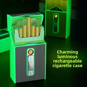 1Pcs Creative Luminous Cigarette Case with USB Rechargeable Flameless Lighter, 20-Cigarette Box Storage Container, Windproof Everyday Carry Lighter,Portable Integrated Light for Women & Men – Ideal Gift