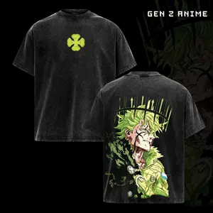 Yuno Grinberryall Black Clover anime t-shirt, wind magic prodigy design, vintage washed oversized streetwear, heavyweight cotton unisex tee, dark fantasy manga style, anime fan gift