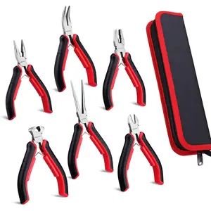 Mini Pliers Set, 6- Precision  & Craft Kit - Includes , Diagonal, Long, Bent, End  & Lineman Pliers for Electronics, Crafts & DIY, with Pouch
