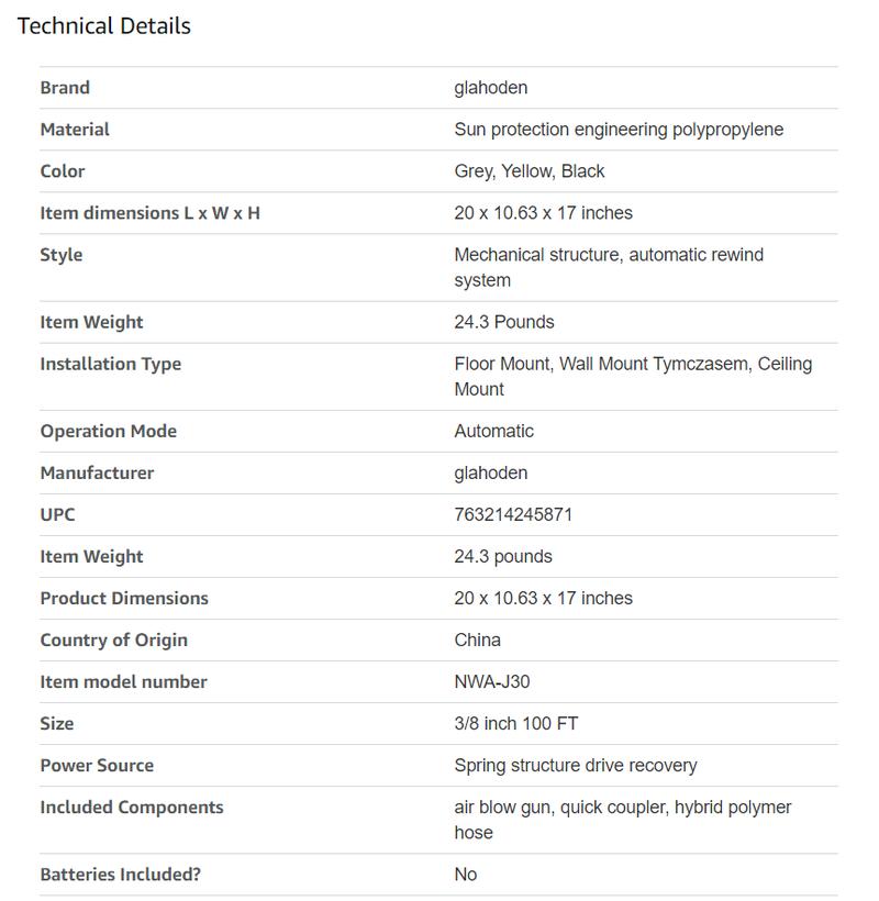 GLAHODEN Upgraded Retractable Air Hose Reel,MAX 3/8IN x 100FT Hybrid Air Hose Max 300PSl, AirCompressor Hose Reel Auto-Rewind with 6.6 FTLead in, Ceiling/Wall Mount Enclosed Pp Reel &Built-in 180° Swivel Bracket，TikTokShopBlackFriday