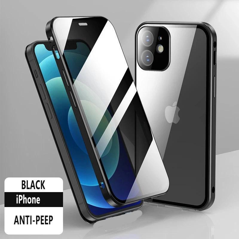 Magnetic Tempered Glass Privacy Phone Case For iphone 11 12 13 14 15 16 17 Pro Max X XR XS Max 360° Magnet Antispy Protect Cover