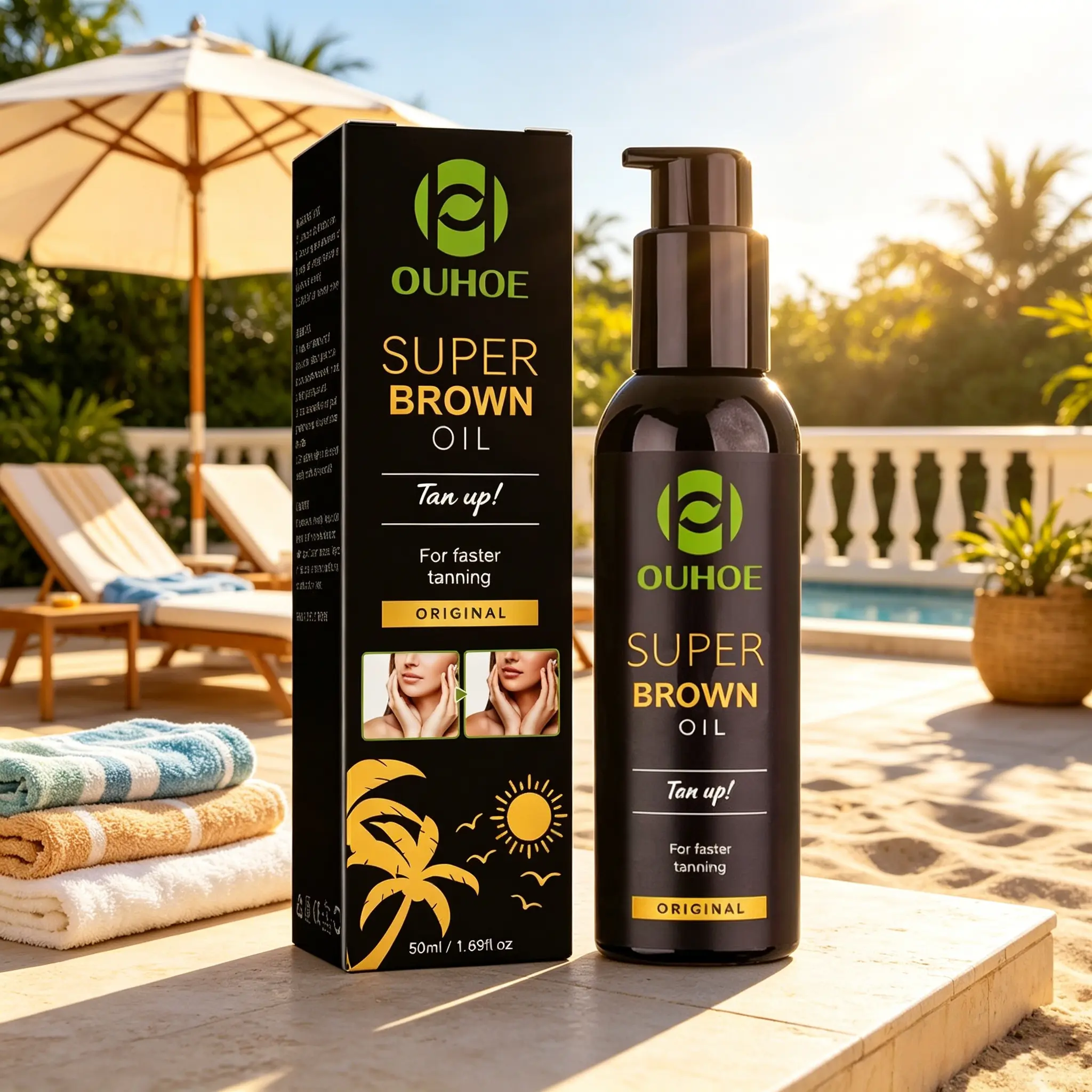 OUHOE Tanning Oil | Boosts Natural Skin Glow | Creates Natural Golden Brown Complexion | Non-Greasy & Fast Absorbing | Even Streak-Free Moisturizing Body Oil | Suitable for Women & Men
