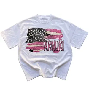 Distressed American Flag Arnuki Graphic T-Shirt, Grungy Pink White And Black Painted USA Banner Big Bleach Font Texture Artwork, Unisex Streetwear Tee For Streetwear Fans, Nostalgia Outfit