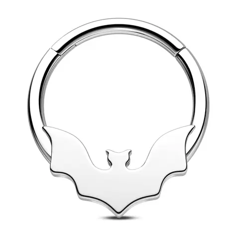 Oufer 16G=1.2mm 316L Stainless Steel Flat Bat Septum Ring - Hypoallergenic Septum Rings, 8mm/10mm Gothic Bat Style Body Jewelry for Adults, Minimalist Alternative Halloween Accessories