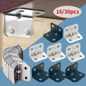 16/30pcs L-shaped universal corner bracket, 90 degree right angle fixing fastener, used for bed frames, cabinets, tables, hardware accessories