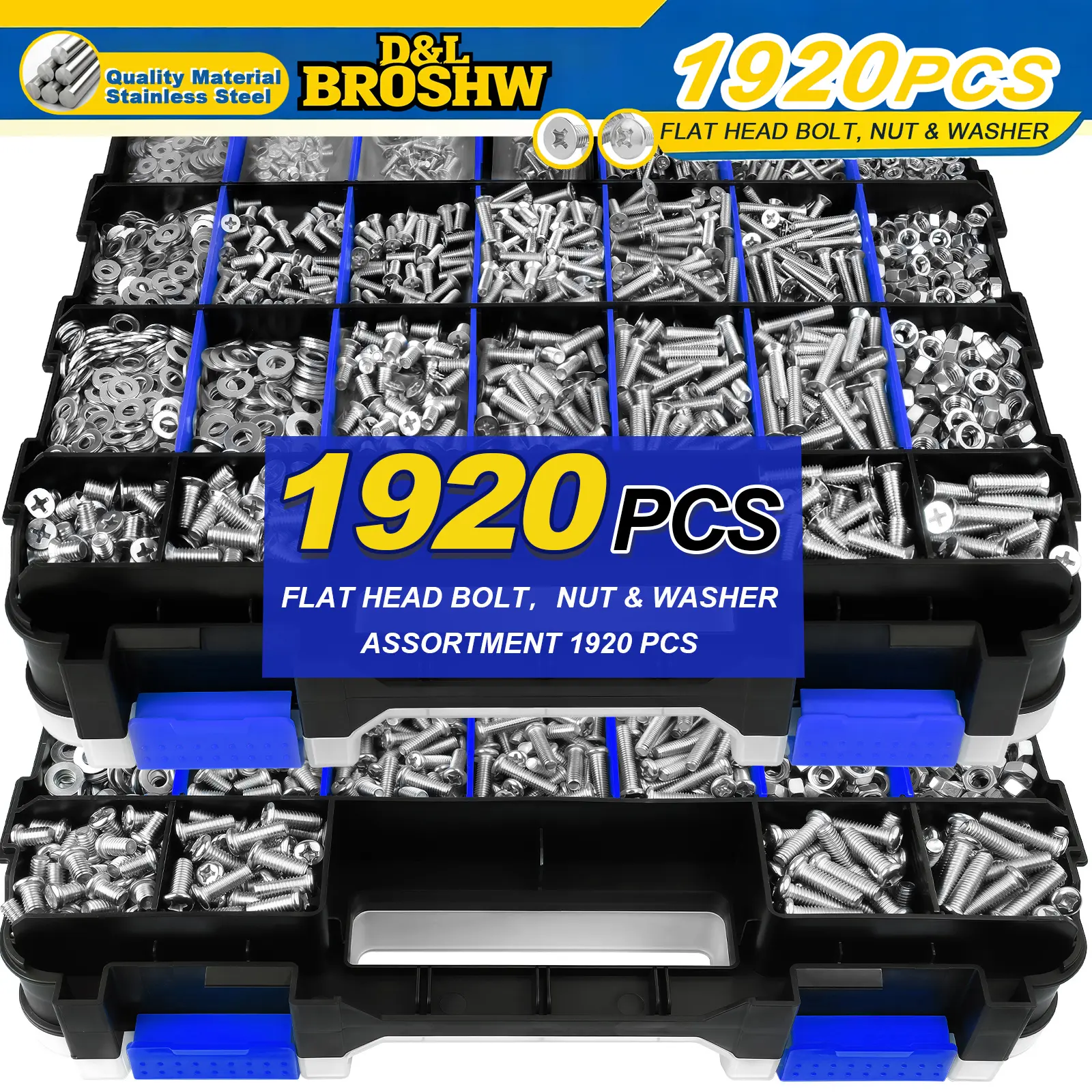 1920-Piece Metal #8 Screw Assortment - Stainless Steel Bolt Set with Hex, Phillips, Flat Heads, Self-Drilling Tip, Rust Resistance, Storage Case for Auto, Plumbing, All Seasons