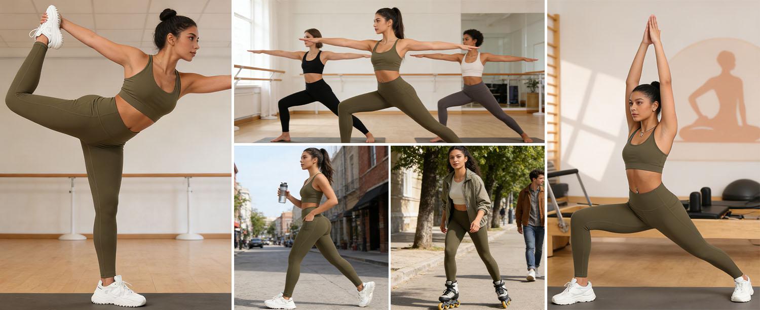 5/6 packs High Waist Yoga Pants with Pockets Tummy Control for Women's Workout & Running Leggings Basic Minimalist Women'swear