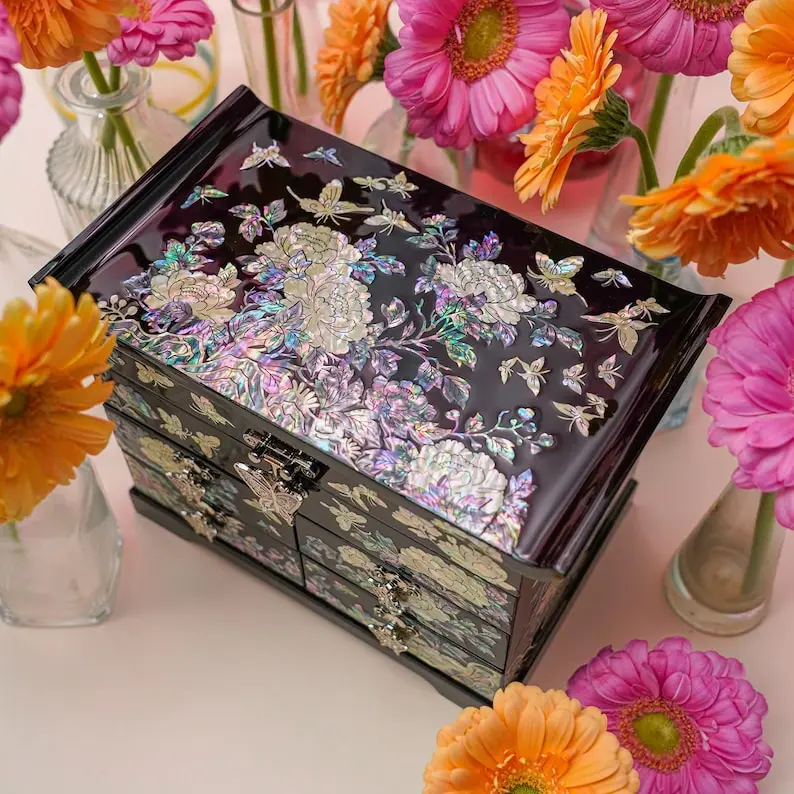 FEBRUARY MOUNTAIN Mother of Pearl Jewelry Box – Christmas Gift for Her, Birthday Gift Idea, Luxury Jewelry Organizer with Drawers
