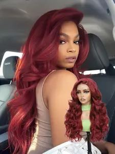 Lehanhair 24 Inch Glueless Long Wavy Synthetic Various Colors 4X6 Lace Wigs for Women, Gorgeous Fluffy Wigs without Bangs, Synthetic Wigs for Party, New Year Christmas Daily Use