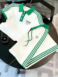 Men's 2-Piece Milan Italian Pattern Casual Sports Top & Pants Set, Menswear for Golf & Fitness, Striped All-Season Clothing Golf Sportswear Set
