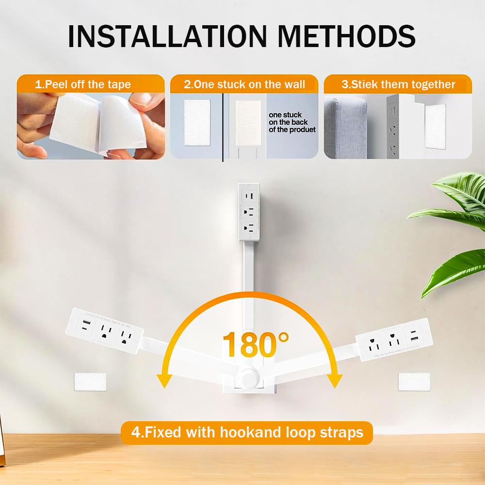 Compact Home Supplies Outlet Splitter Expander - 180° Rotatable Wall Plug Extender, Telescopic Adjustable Length, Security-Upgraded, for Behind Couch, Nightstand Power Access Expansion