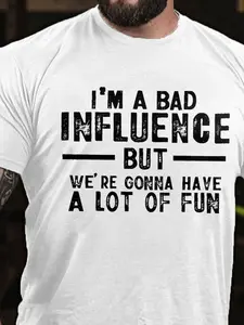 Big & Tall Men's Funny Text Print T-Shirt - 100% Cotton Retro Casual Short Sleeve Tee, Breathable Machine Washable Round Neck Shirt for Spring Summer Outdoor Sports & Daily Wear, Leisure Clothing, Humorous Graphic Tee, Comfortable Fit, Durable Fabric, Rel