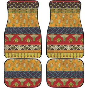 Egyptian Tribal Print Car Floor Mats | Front & Back Set | Boho Style Auto Accessories Ethnic Pattern Protection | Universal Fit Auto Mats | Automotive Interior Decor ﻿