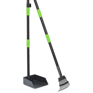 Effortless Waste Management Solution for Dogs - Adjustable Long-Handled Metal Poop Scooper and Rake Set - Premium Pet Waste Removal Tool Swivel Pooper