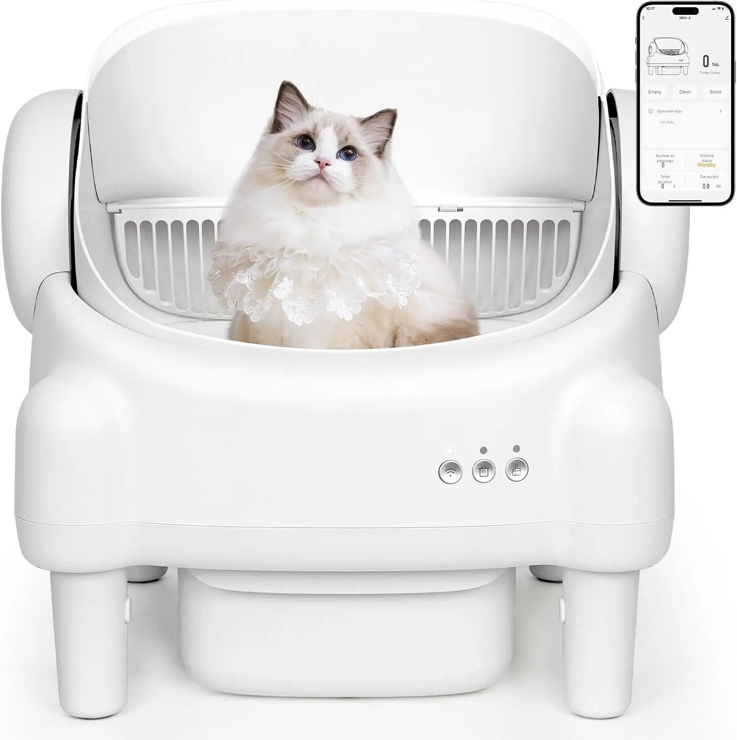 Paruuntys Automatic Litter Box,Safety Sensor,App Control,Open-top Design | Detachable waste trays,Self cleaning litter box for Multiple Cats,Safety Protection, 2 Roll Garbage Bags,White