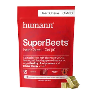 Humann SuperBeets Heart Chews Advanced - Blood Pressure and Energy Support, CoQ10, Açaí Berry Flavor, 60 Count Supplement Healthcare High Dose Vitamin Dietary