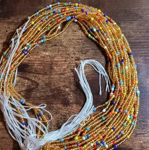 Tie On Body Jewelry - Gold Multi Waistbeads PLUS SIZE for Women, 55" Length