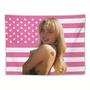60in x 40in   funny tapestry poster home decor banner Muisc Vintage Graphic Tapestry Wall Hanging - Retro American Flag Design with Blonde Woman & Stars, Horizontal Bedroom Decor, No Electricity Needed, Easy to Hang Home Art, Vintage Decor,