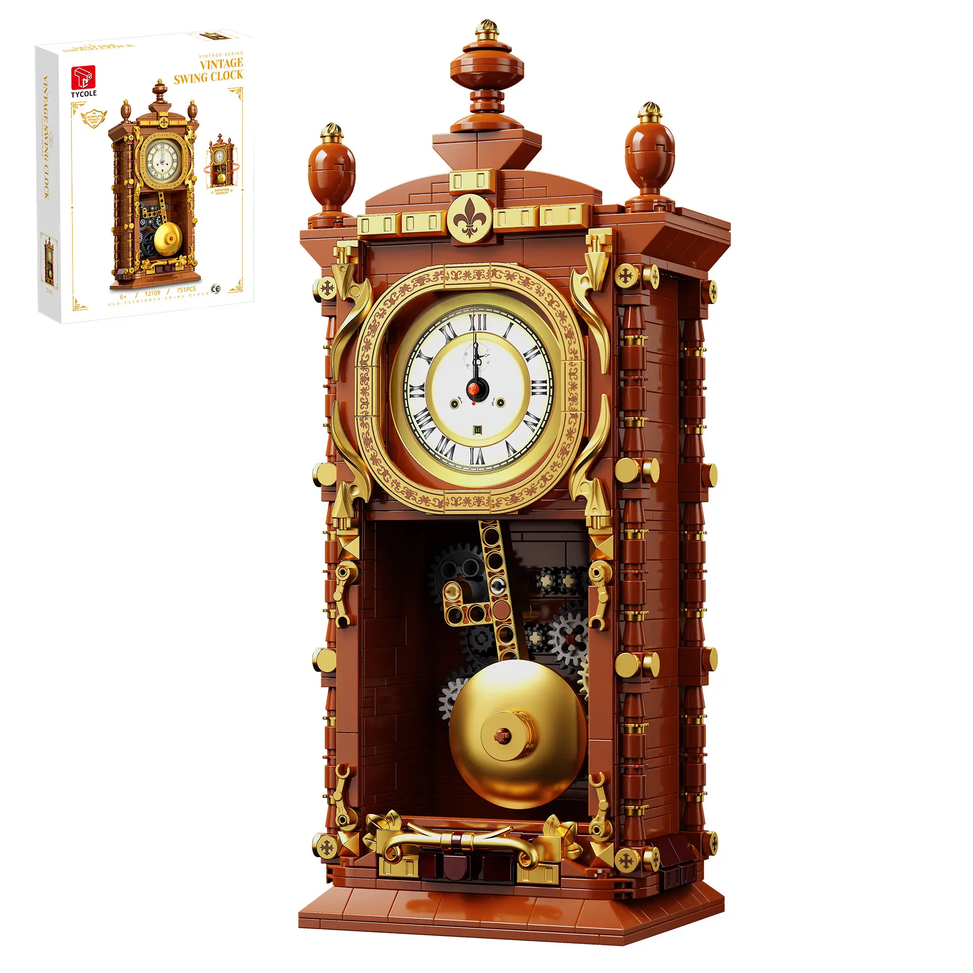 TYCOLE Retro Pendulum Clock Wooden Diorama Building Block Set - 751+ PCS, Real Clock Function, Connectable Mechanical Pendulum, Living Room/Bedroom Decoration, DealsForYouDays Mid-Year Holiday Gift, Wooden Diorama Kits