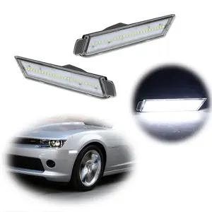 2pcs Clear Lens LED Front Side Marker Lamps White LED Lights For 2010 2011 2012 2013 2014 2015 Chevy Camaro, Replace OEM 92246244 92246245 92246252 92246253 GM2551197