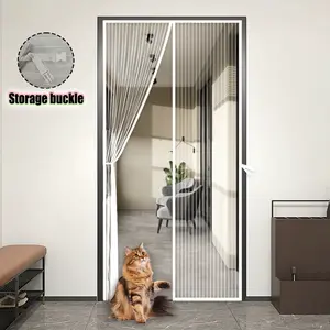 1pc Magnetic Door Curtain with Storage Buckle, Summer Insect-Proof Screen Door, Heavy Duty Mesh, Mosquito Net Door Screen For Doorways, Pet Friendly Scratch-Resistant Net, Camper Van Accessories, Keep Bugs Out Let Breeze In