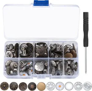 50 Pcs Jean Buttons Replacement Kit, 17Mm Metal Snap Denim Buttons for Pants, Jeans & Suspenders, 10 Styles HexinYigjly